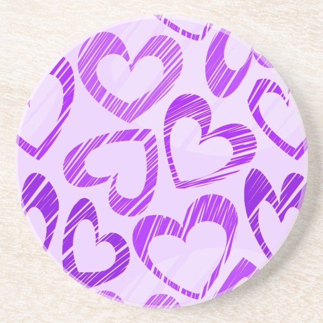 Lavendelns Lila Cute Sketch Heart Mönster Underlägg Sandsten (Framsidan)
