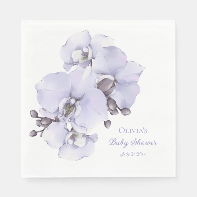 Lavendelorkidé Baby Shower Servetter - Blommig Bab (Framsidan)