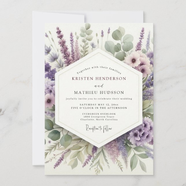 Lavendelörtäng Bröllop Inbjudningar (Framsida)