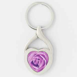 Lavendelros tryck twisted heart silverfärgad nyckelring