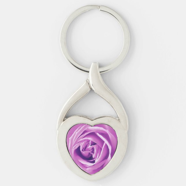 Lavendelros tryck twisted heart silverfärgad nyckelring (Framsidan)
