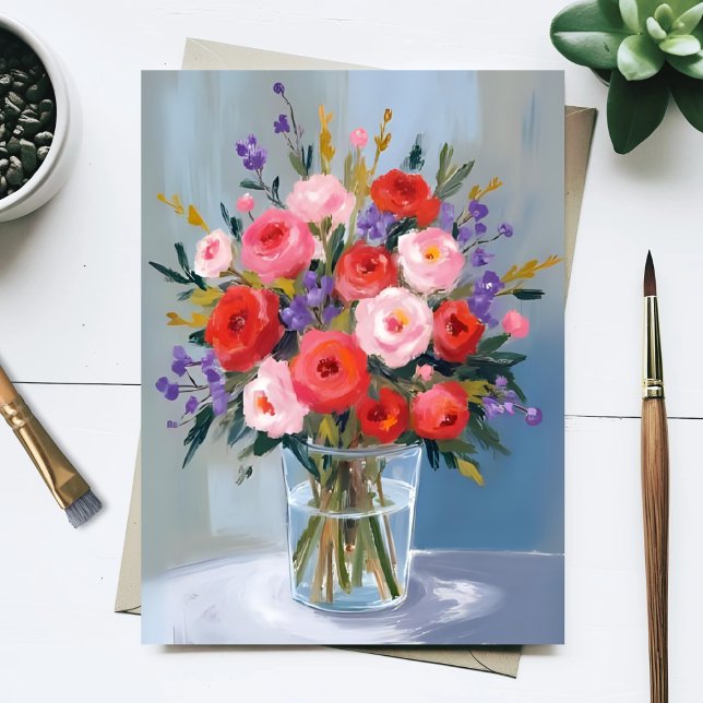 Lavendelrosbukett | Blommor Målning Blommig Vykort (Skapare uppladdad)