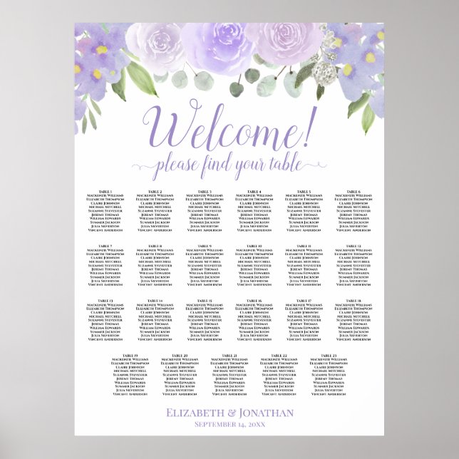 Lavendelrosor 23 Bord Boho Bröllopsställning Poster (Framsidan)