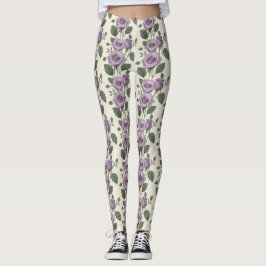 Lavendelrosor med silver- och gröna blad leggings