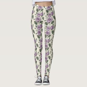 Lavendelrosor med silver- och gröna blad  leggings
