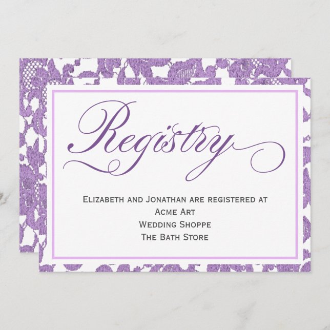 Lavendelspets Bröllopspresentregistrering Bifogad  Inbjudningar (Fram/baksida)