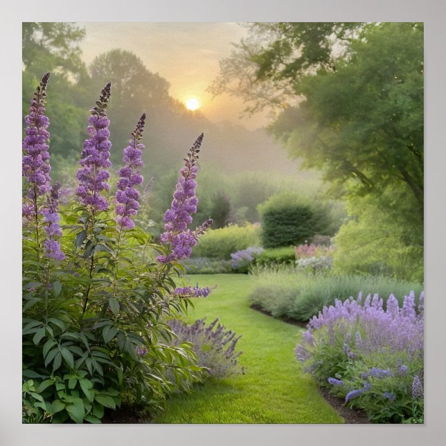 Lavendeltuinen vid soluppgången – Fridfull blomste Poster (Framsidan)