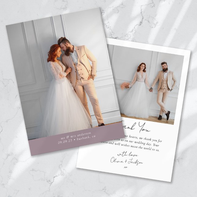 Lavender 2 Photo Calligraphy Bröllop Tack Kort (Skapare uppladdad)