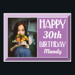 Lavender 30th Art Deco Birthday Photo Poster<br><div class="desc">Dekorera party med det här Lavender 30:e Art Deco Birthday Photo Poster. Anpassa med födelsedagskalans ålder,  namn och favoritfoto. Den har ett modernt konsdeco-teckensnitt med en snyggt avfasad gräns.</div>