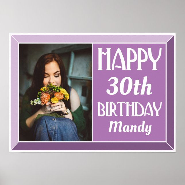Lavender 30th Art Deco Birthday Photo Poster (Framsidan)