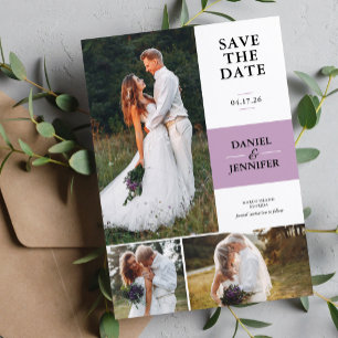 Lavender 3-fotogalleriet Bröllop spara datum Datumet