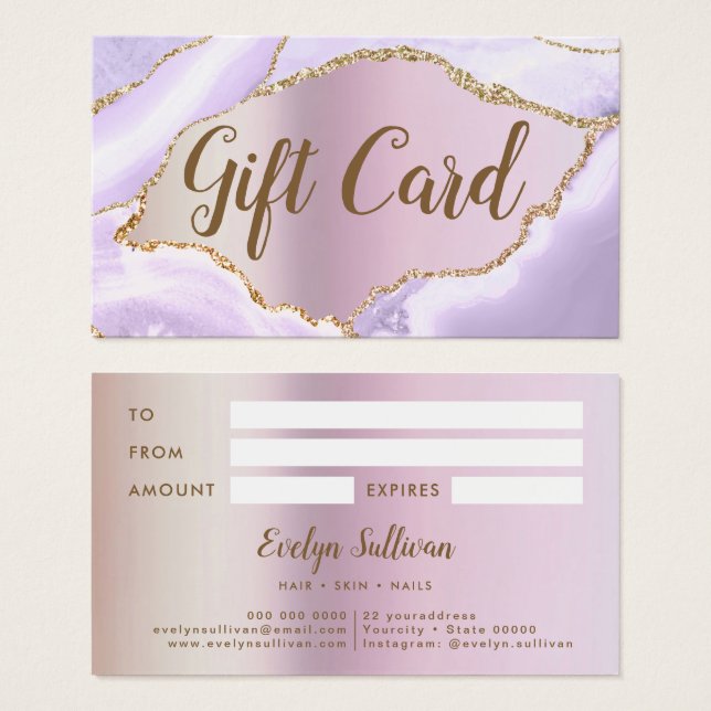 Lavender Agate Faux Pearlescent Foil Gift Card Visitkort (Framsida & baksida)