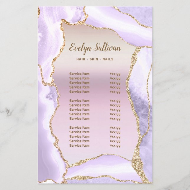 Lavender agate pearlescent foil pris list flyget flygblad (Framsidan)