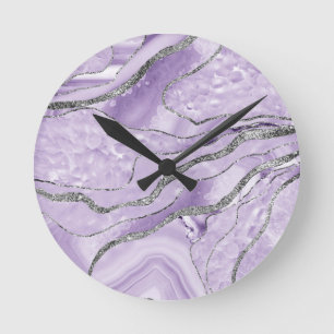 Lavender Agate Silver Glitter Glam #1 Rund Klocka