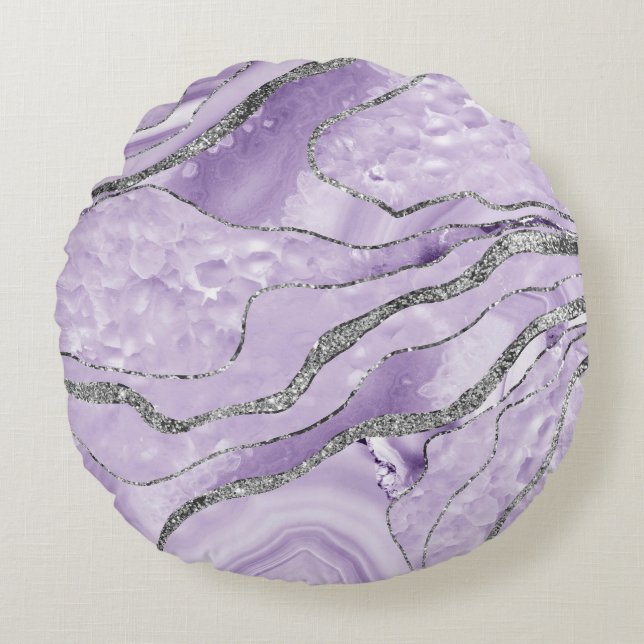 Lavender Agate Silver Glitter Glam #1 Rund Kudde (Framsidan)
