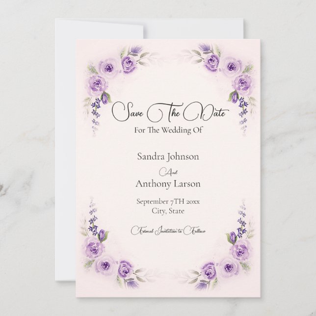 Lavender and Blush Rose Save The Date Spara Datumet (Framsida)