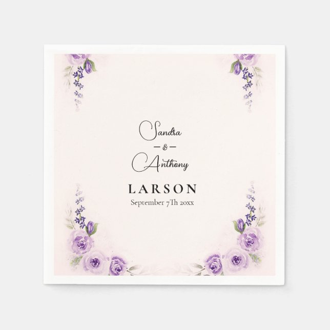 Lavender and Blush Rose Wedding Napkins Pappersservett (Framsidan)