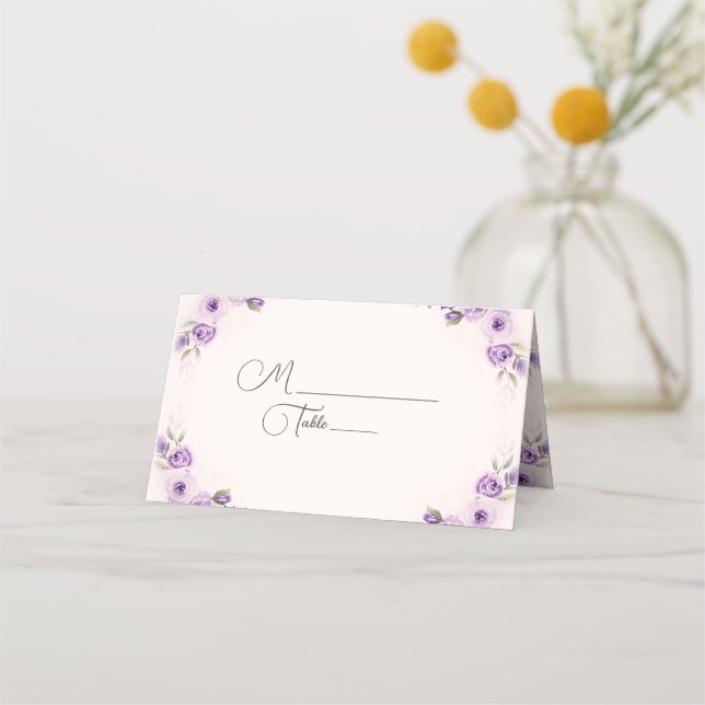 Lavender and Blush Rose Wedding Place Card Placeringskort (Framsida)