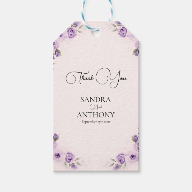 Lavender and Blush Rose Wedding Presentetikett (Framsidan)