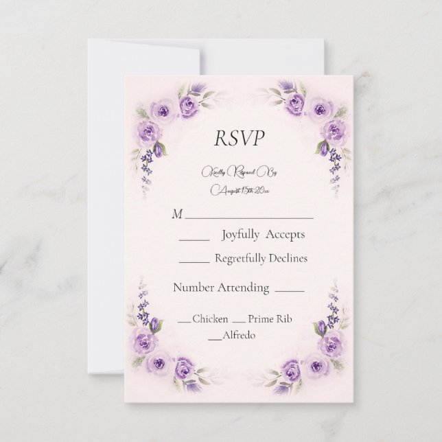 Lavender and Blush Rose Wedding RSVP Card OSA Kort (Framsida)