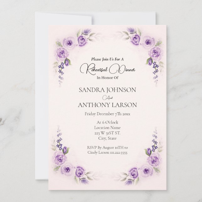 Lavender and Blush Wedding Rehearsal Invitation Inbjudningar (Framsida)