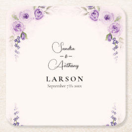 Lavender and Blush Wedding Square Paper Coaster Underlägg Papper Kvadrat
