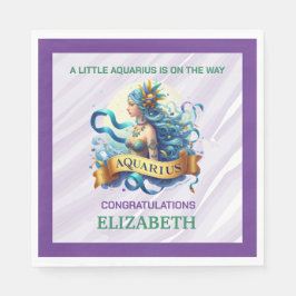 Lavender and Green Aquarius Zodiac Baby Shower Pappersservett
