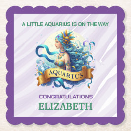 Lavender and Green Aquarius Zodiac Baby Shower Underlägg Papper