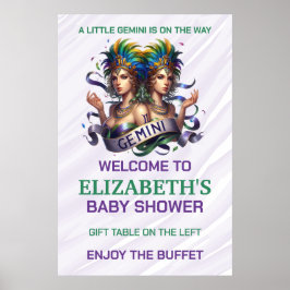 Lavender and Green Gemini Zodiac Baby Shower Poster