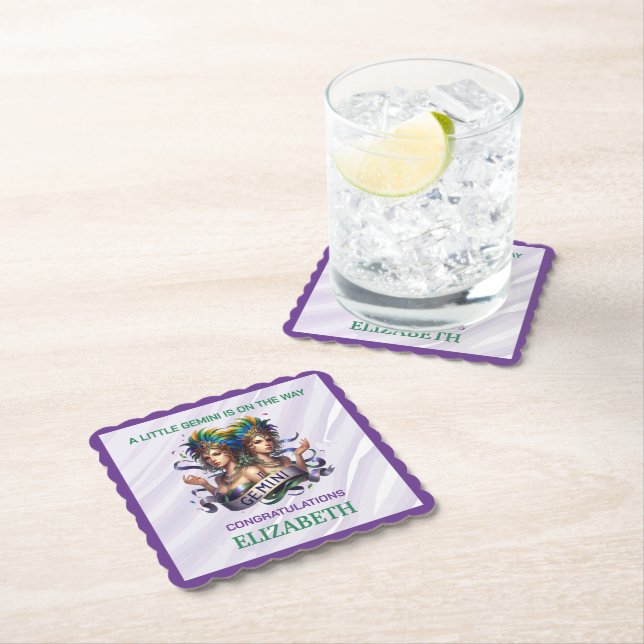 Lavender and Green Gemini Zodiac Baby Shower Underlägg Papper (Insitu)