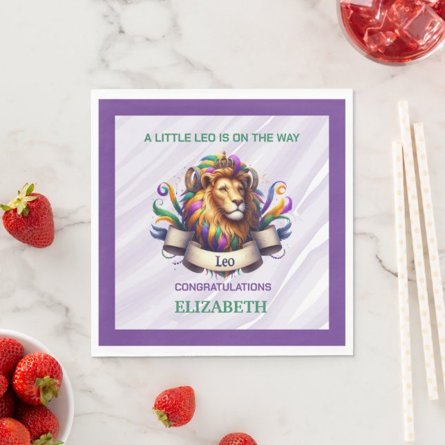 Lavender and Green Leo Zodiac Baby Shower Pappersservett (Insitu)