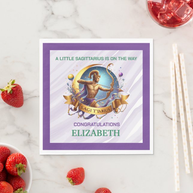 Lavender and Green Sagittarius Zodiac Baby Shower Pappersservett (Insitu)