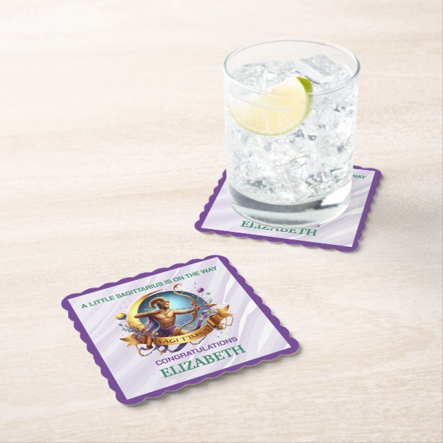 Lavender and Green Sagittarius Zodiac Baby Shower Underlägg Papper (Insitu)