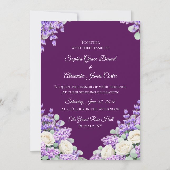 Lavender and Lilacs Wedding Invitation Inbjudningar (Framsida)
