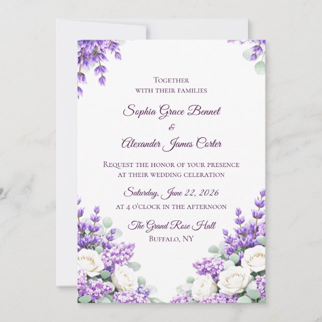 Lavender and Lilacs Wedding Invitation Inbjudningar (Framsida)