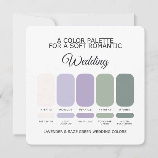 Lavender and Sage Green Wedding Color Palette Card Inbjudningar (Framsida)