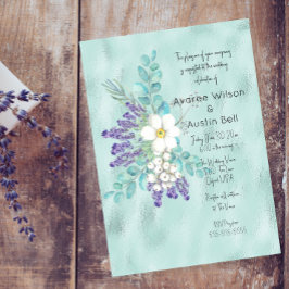 Lavender and White Flowers On Turcoise Foil