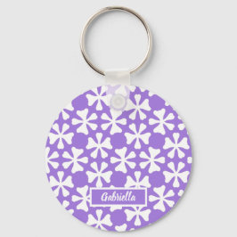 Lavender and White Modern Geometric Floral Pattern Nyckelring
