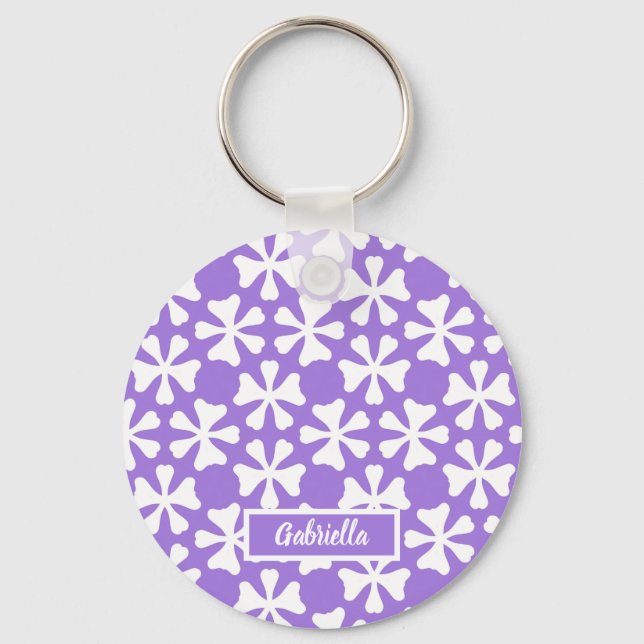 Lavender and White Modern Geometric Floral Pattern Nyckelring (Framsida)