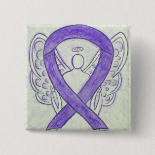 Lavender Angel Awareness Ribbon Pin Buttons Knapp