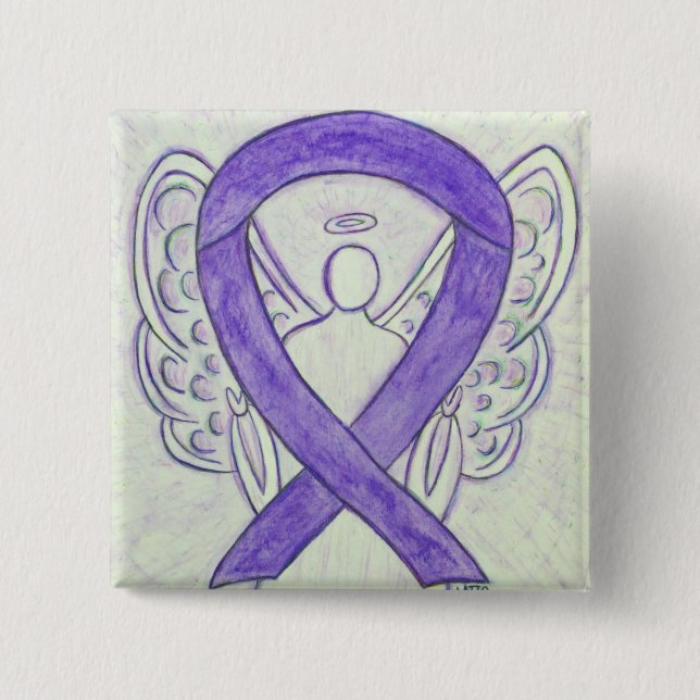 Lavender Angel Awareness Ribbon Pin Buttons Knapp (Framsida)