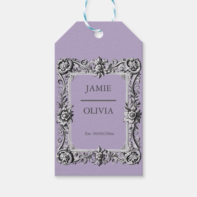 lavender Anpassningsbar Victorian Rulla Ram - bröl Presentetikett (Framsidan)