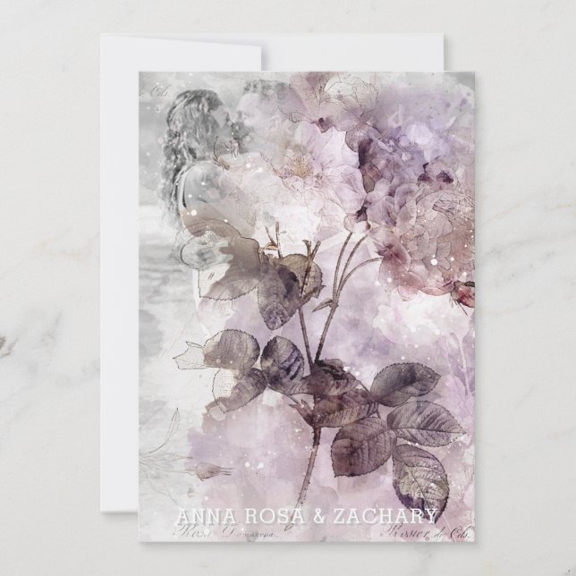 *~* Lavender AR26 QR OSA PHOTO Vintage - Bröllop Inbjudningar (Framsida)