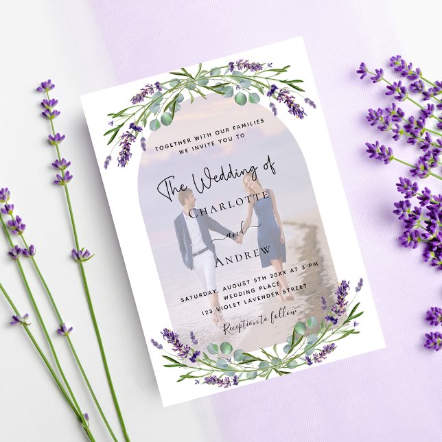 Lavender Arch-fotoviolett blommigt bröllop Inbjudningar (Skapare uppladdad)