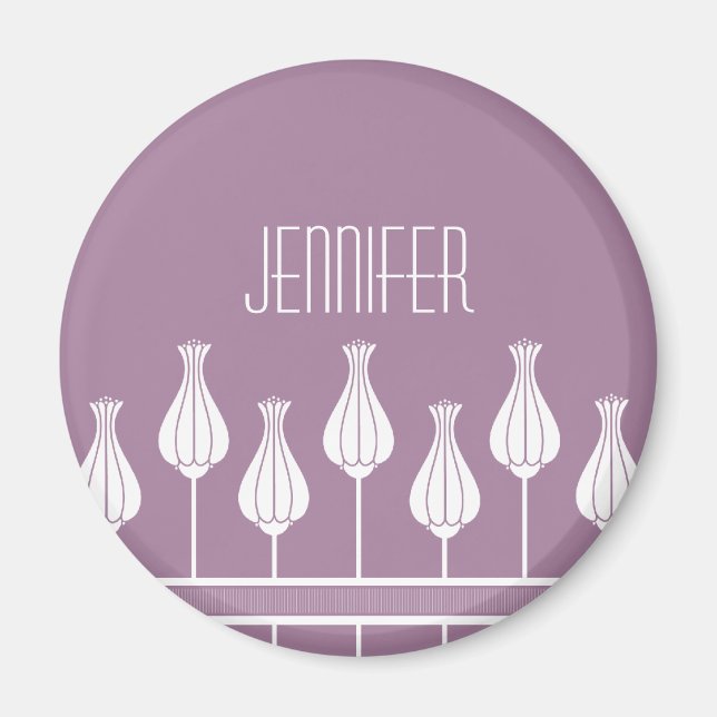 Lavender Art Deco Blommigt Magnet (Framsidan)