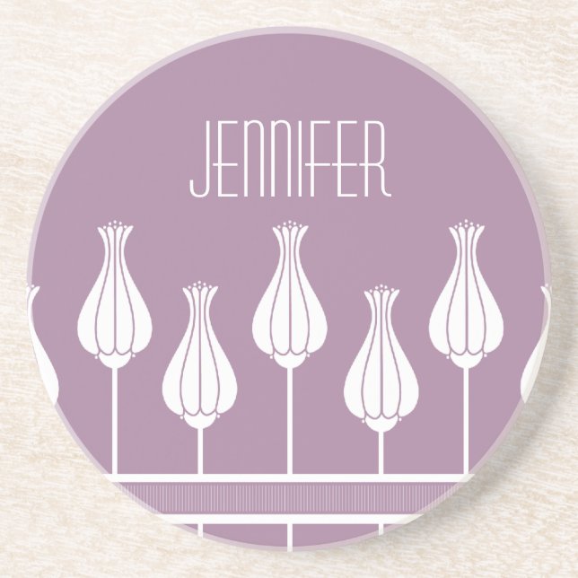 Lavender Art Deco-Blommigt Underlägg Sandsten (Framsidan)