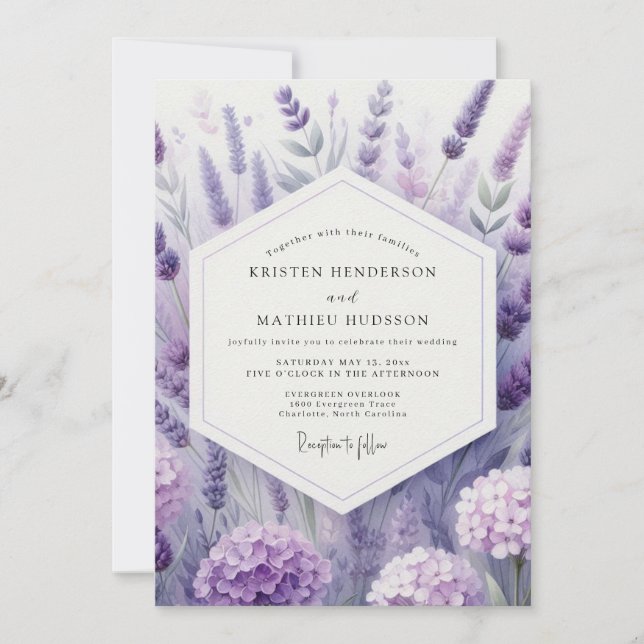 Lavender Artistic Meadow Wedding Inbjudningar (Framsida)