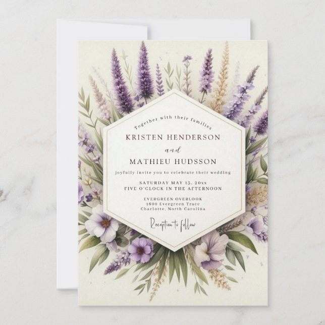 Lavender Artistic Wildflower Wedding Inbjudningar (Framsida)