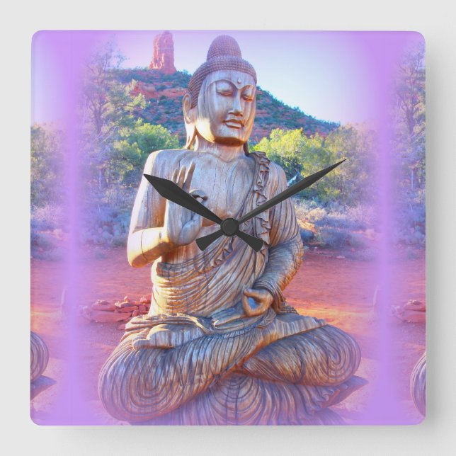 lavender aura buddha fyrkantig klocka (Framsida)