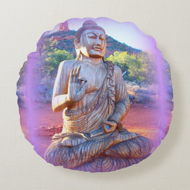 lavender aura buddha rund kudde (Framsidan)